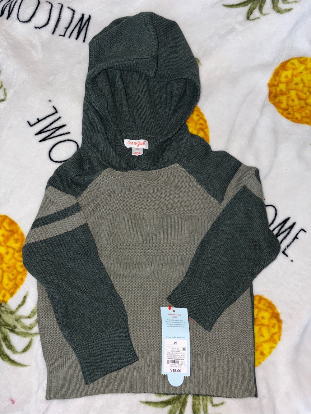 Cat & Jack Toddler Hooded Knit Sweater - Olive/Charcoal 2T